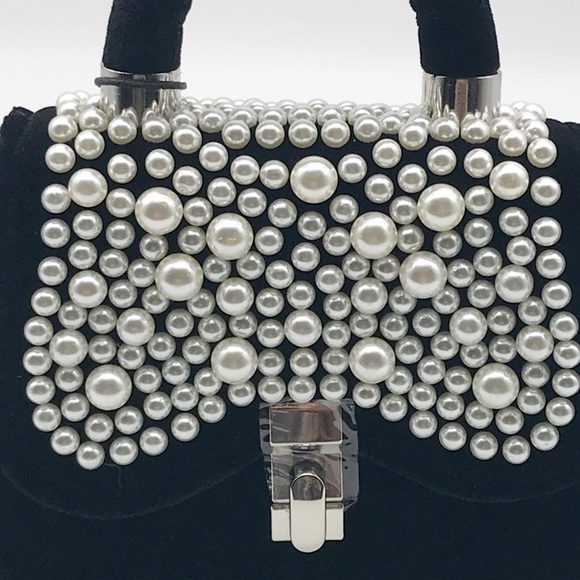 Zara Velvet Mini Pearl Crossbody Convertible Bag - Picture 5 of 8